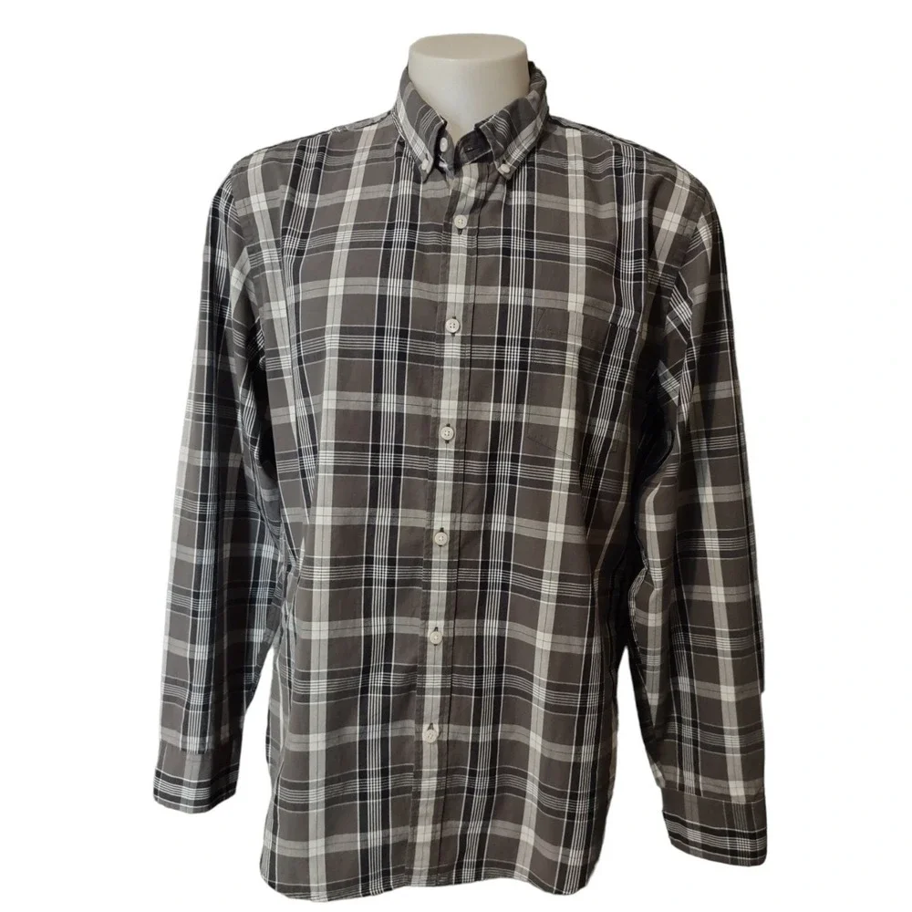 J. Crew Button Down Shirt XL Mens Plaid Brown White Retro Cabin Core Long Sleeve